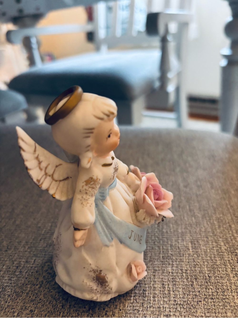 June Angel Figurine with Pink Roses - Picture 2 of 4